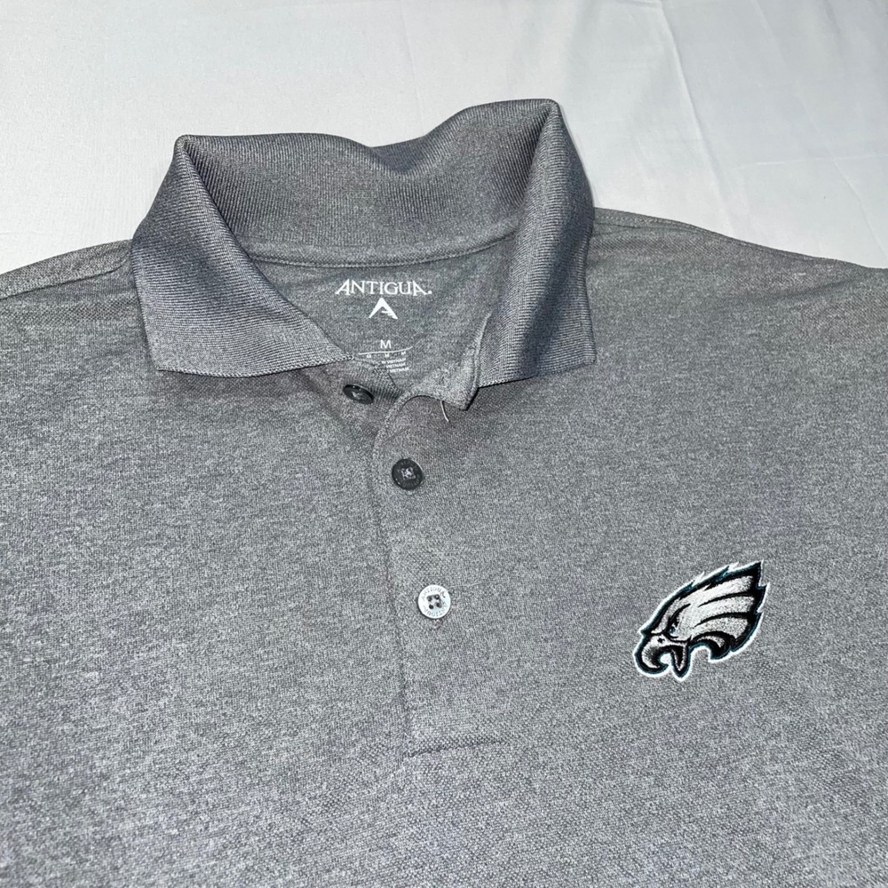 Antigua Philadelphia Eagles Mens Medium Gray Heather Short Sleeve Polo Shirt NFL